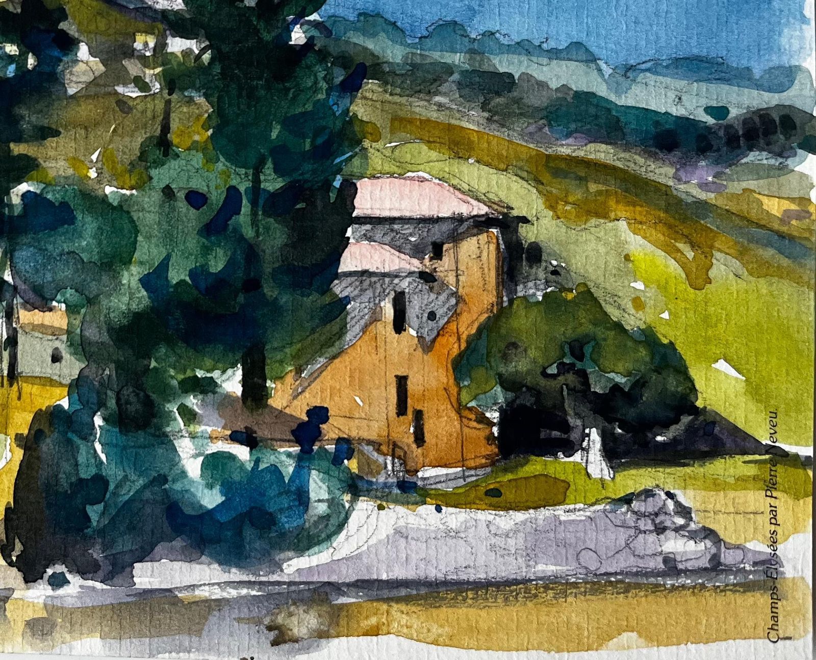 Pierre Neveuprovence Hillside Landscape With Farmhouse And Distant Ridge French Countryside photo 566.0