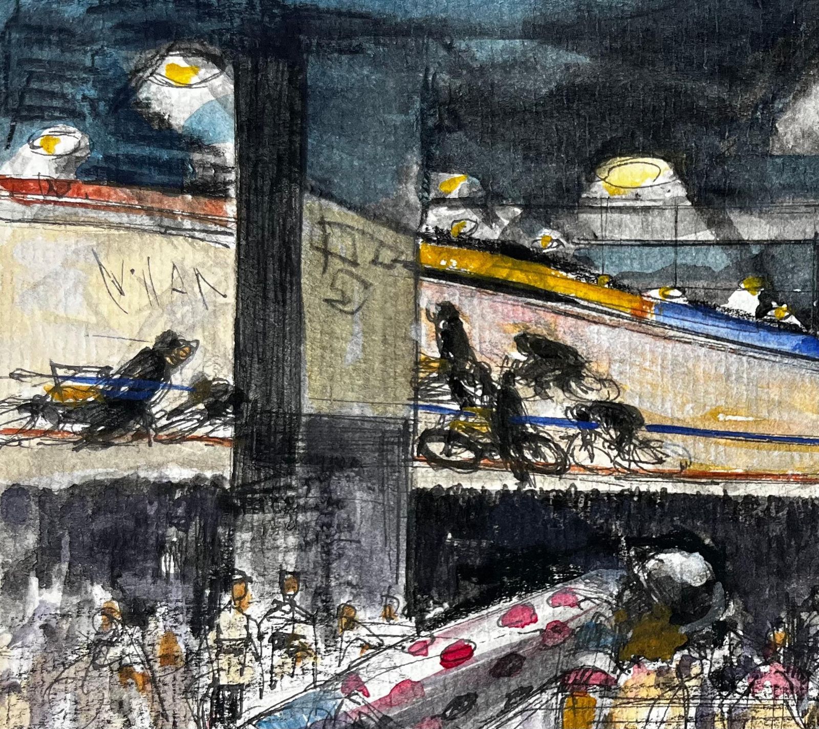 Pierre Neveufrench Indoor Cycling Velodrome Scene With Cyclists And Spectators Modern Study photo vinterior