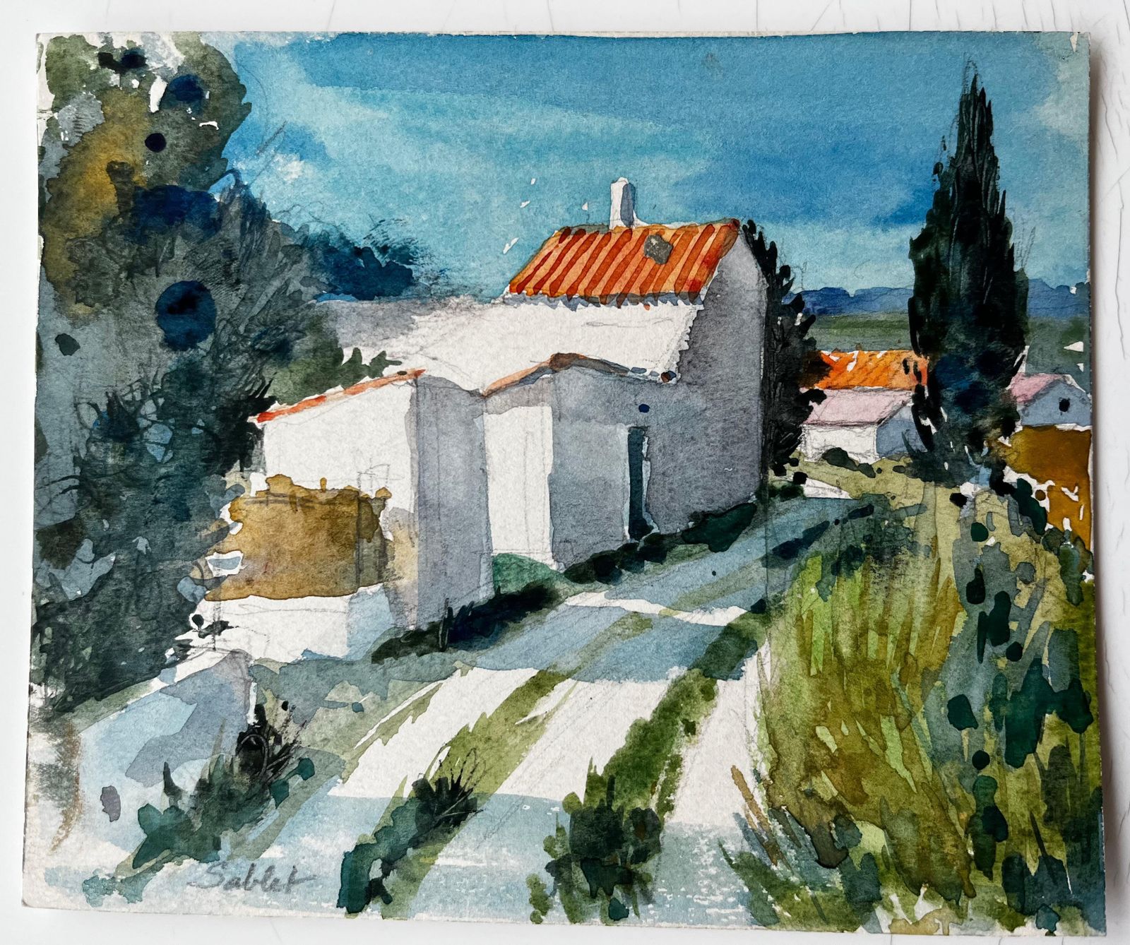 Pierre Neveusablet French Village Houses And Cypress Trees Provençal Landscape Study photo furniture