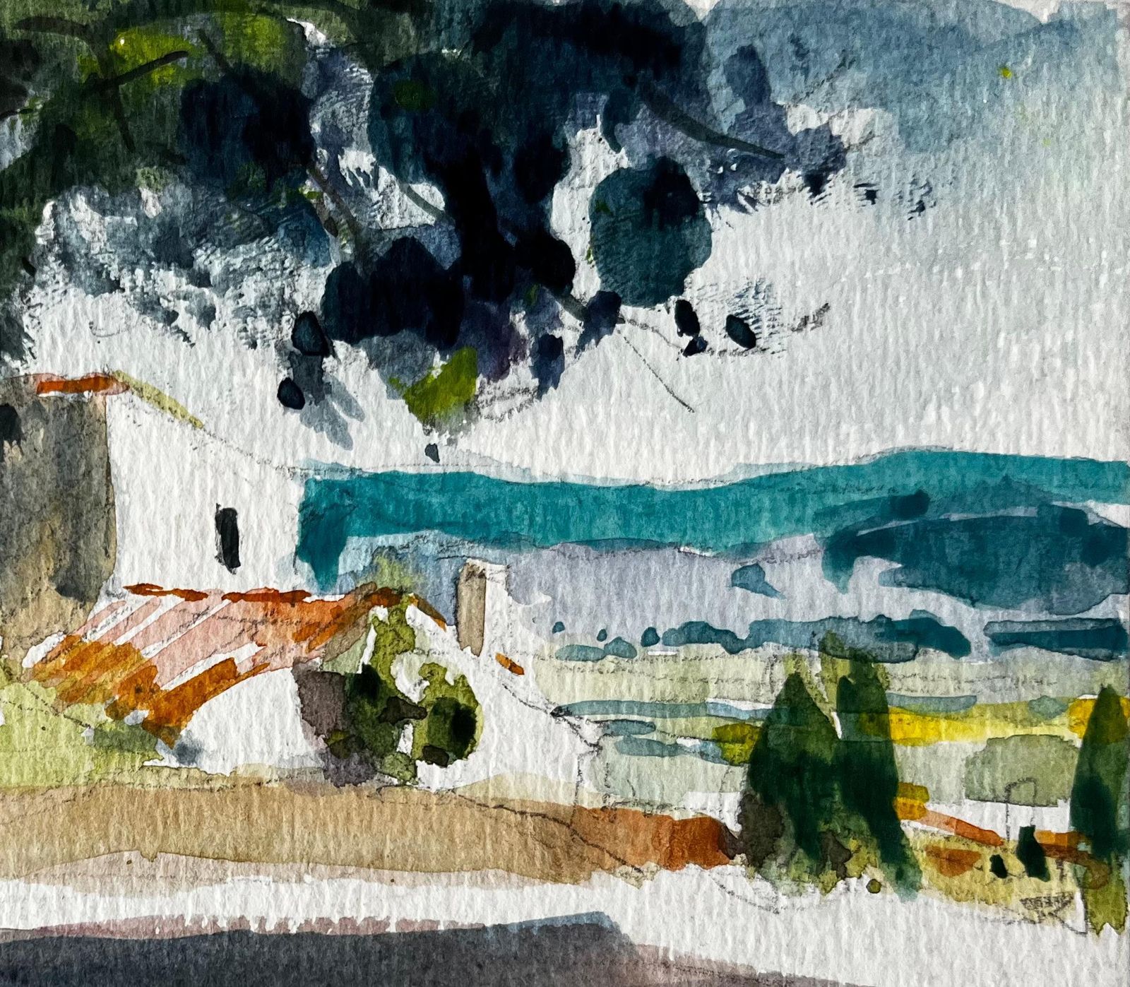 Pierre Neveumediterranean Landscape With Whitewashed Houses And Sea View French Modern Study photo Art