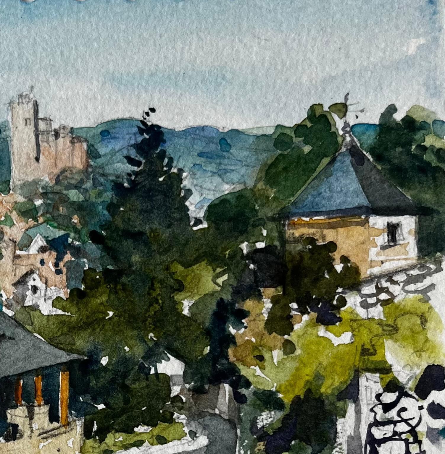 Pierre Neveuhilltop Village View In Kayac Dordogne Countryside Watercolour Study photo for sale