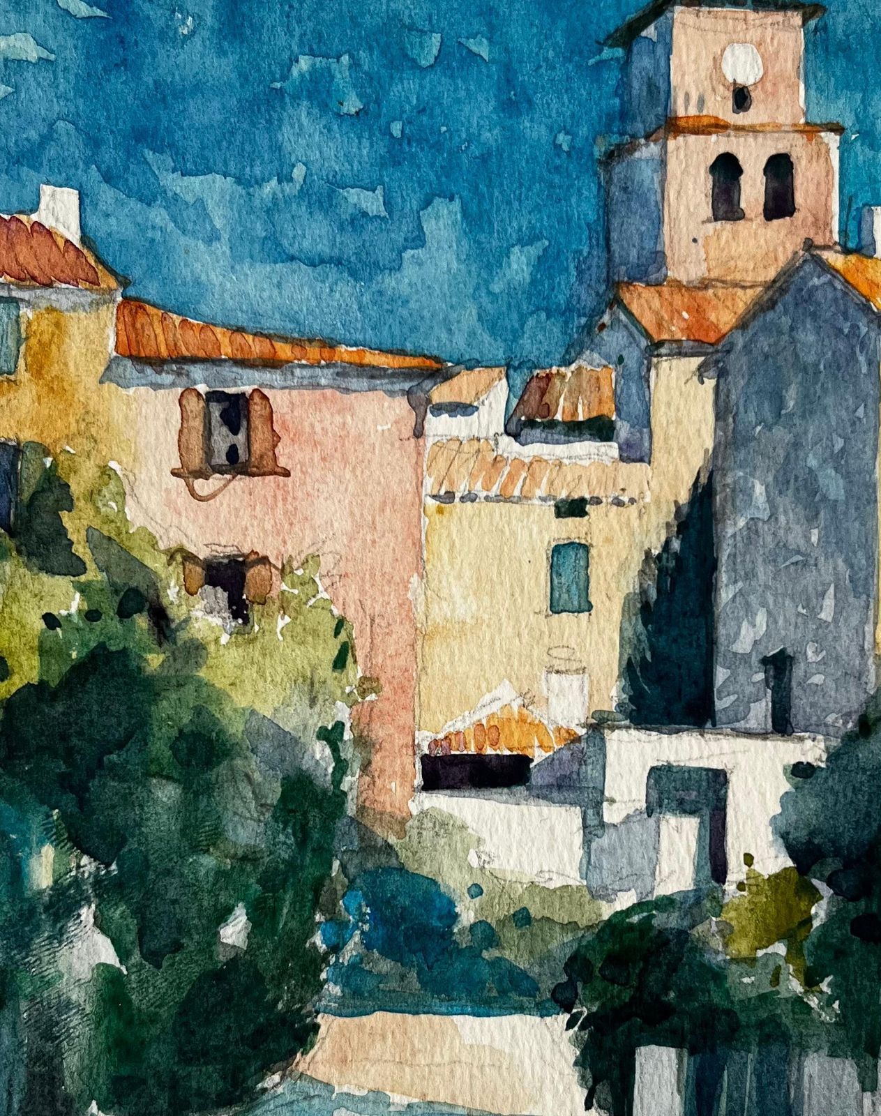 Pierre Neveusablet Village Church And Sunlit Houses Provençal French Landscape Study photo buy