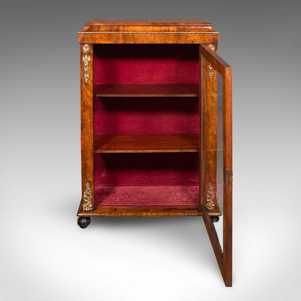 Antique Pier Cabinet English Walnut Glazed Display Bookcase Victorian 1860 photo Furniture