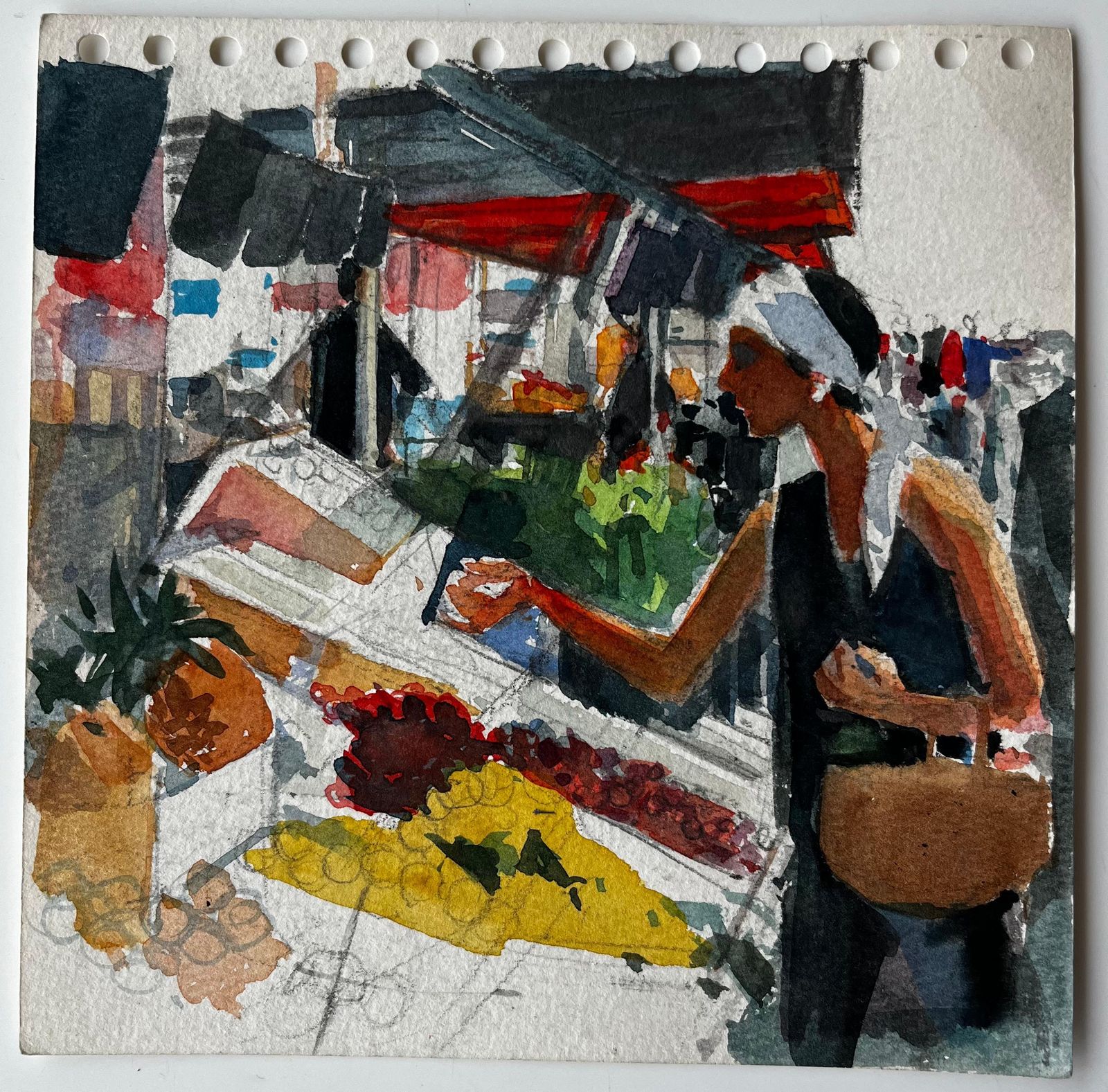 Pierre Neveuwoman Selecting Fruit At Market Stall French Riviera Watercolour Study photo furniture