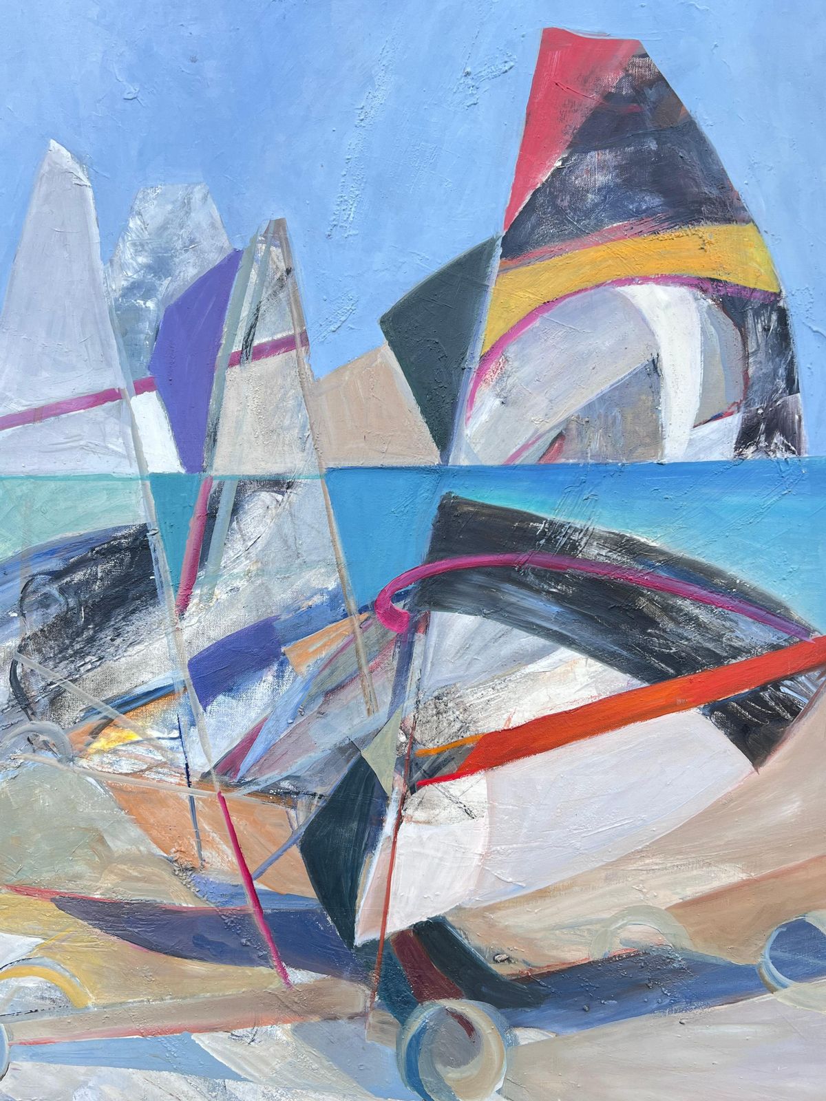 Jacqueline Verdet (1931 2023)huge French Contemporary Modernist Abstract Oil Painting Sailing Yachts At Sea photo Art