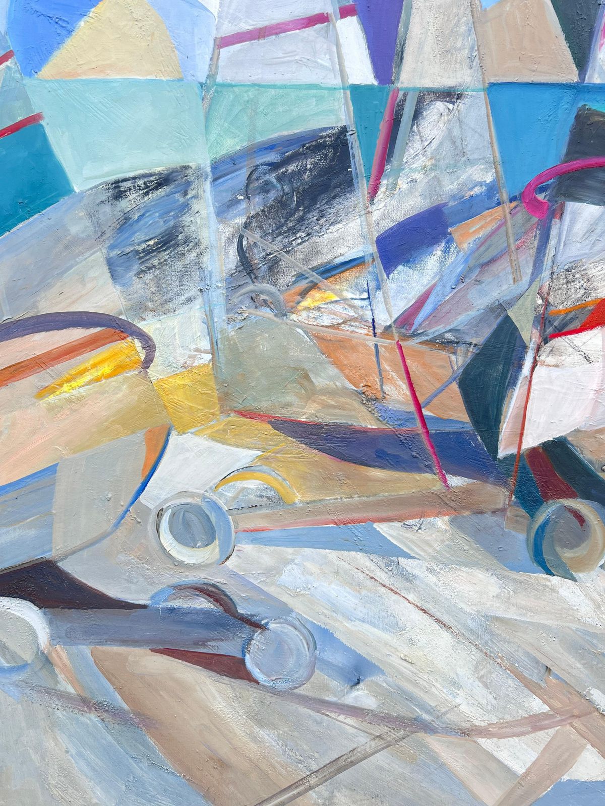 Jacqueline Verdet (1931 2023)huge French Contemporary Modernist Abstract Oil Painting Sailing Yachts At Sea photo 2345.0