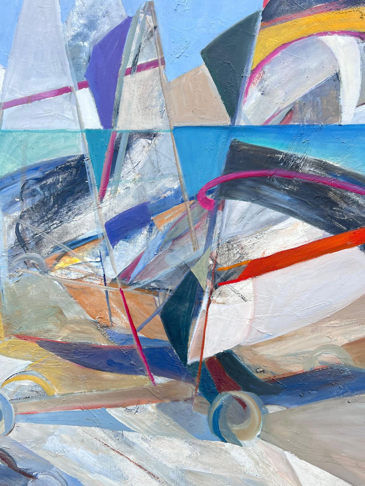 Jacqueline Verdet (1931 2023)huge French Contemporary Modernist Abstract Oil Painting Sailing Yachts At Sea photo vinterior
