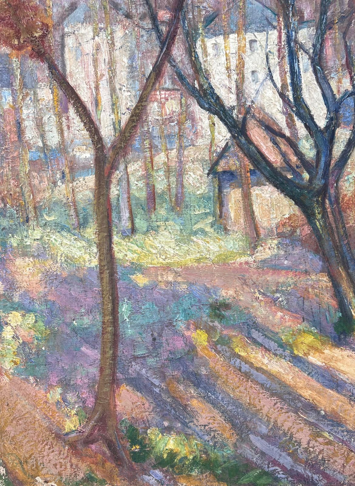 Fine Antique French Impressionist Oil Painting Woodland Gardens Old Stone House photo 4782.0