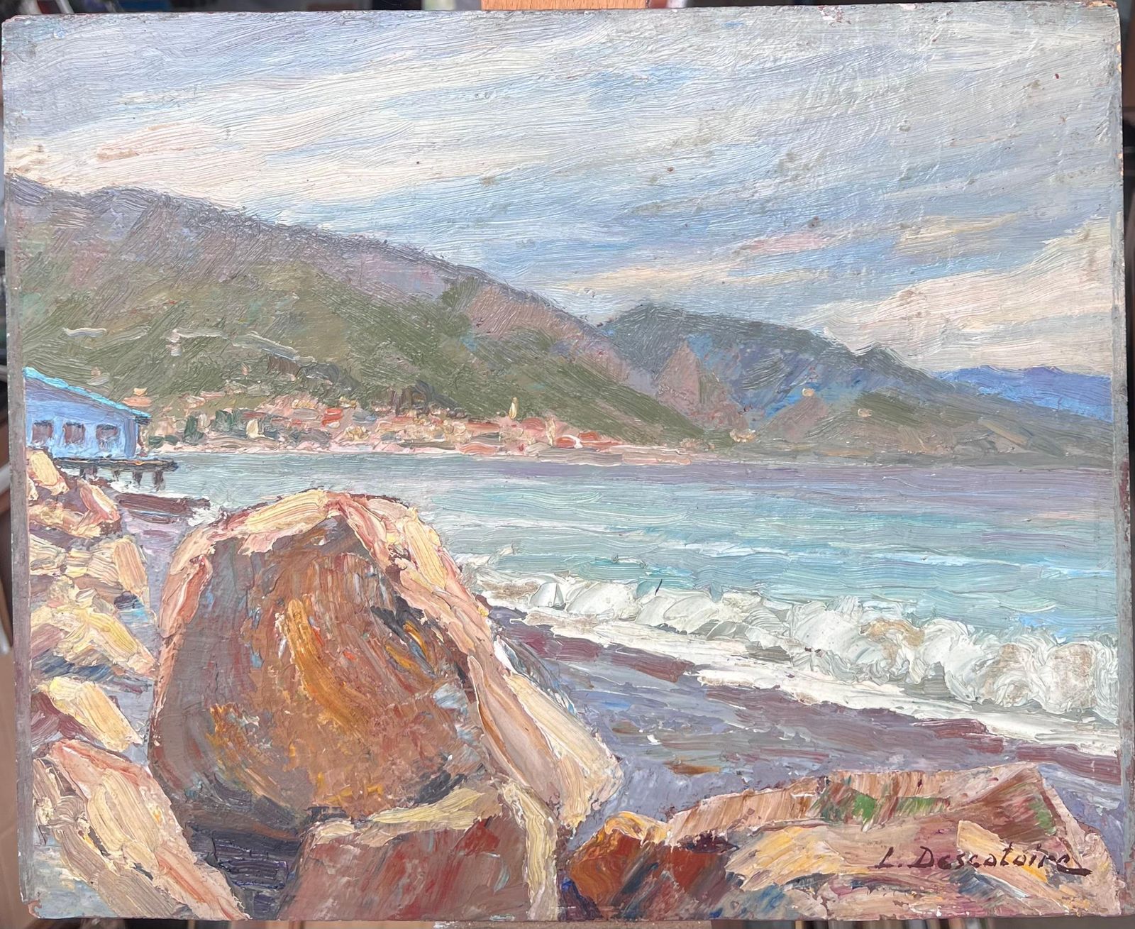 L. Descatoire (19th 20th Century) Early 20th Century French Impressionist Signed Oil The Mediterranean Coastline photo furniture