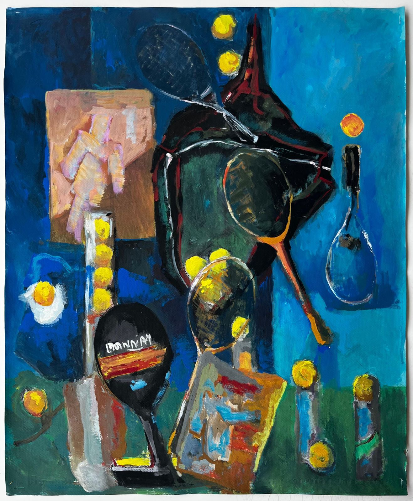 Guy Nicodfrench Modernist Still Life With Tennis Rackets Balls And Sporting Equipment photo furniture