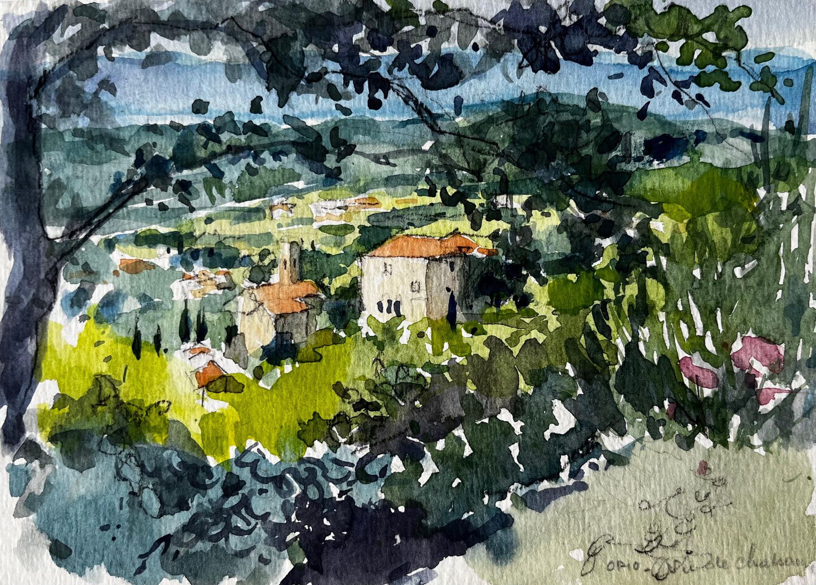 Pierre Neveuview Of Châteauneuf Landscape Provence Watercolour French Post Impressionist
