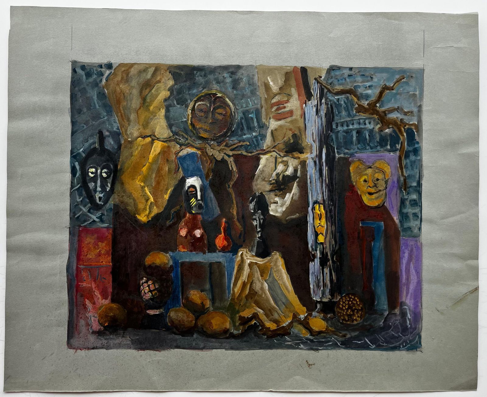 Guy Nicodfrench Modernist Still Life With African Masks And Sculptural Forms photo furniture