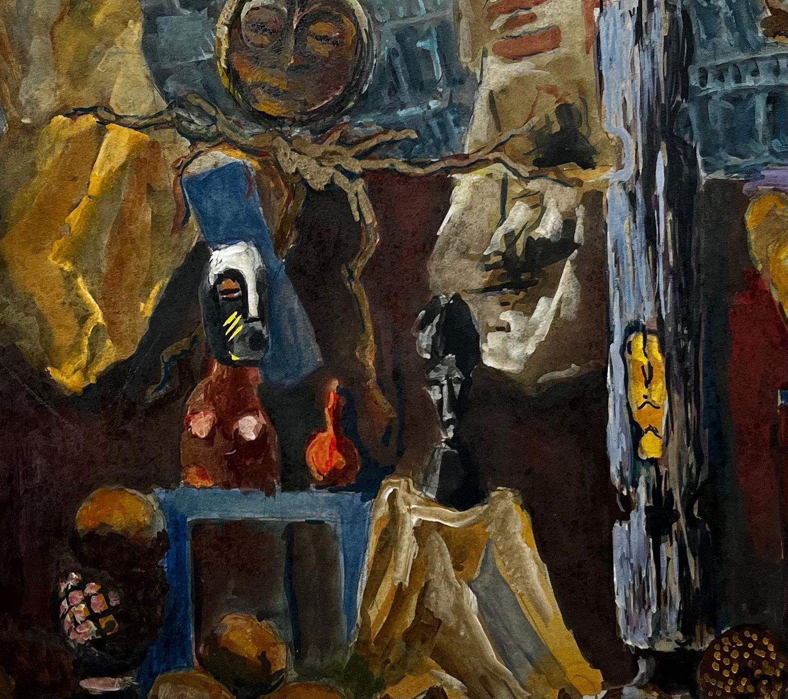 Guy Nicodfrench Modernist Still Life With African Masks And Sculptural Forms photo buy