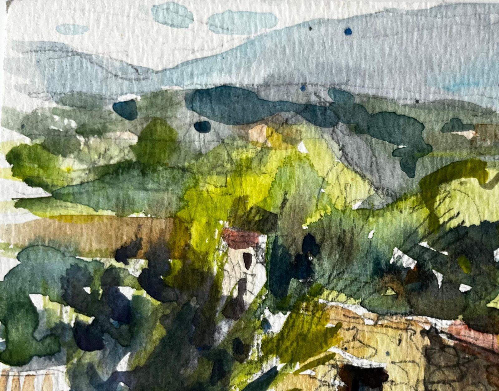 Pierre Neveuprovence Hillside Village Landscape Watercolor French Post Impressionist photo 382.0