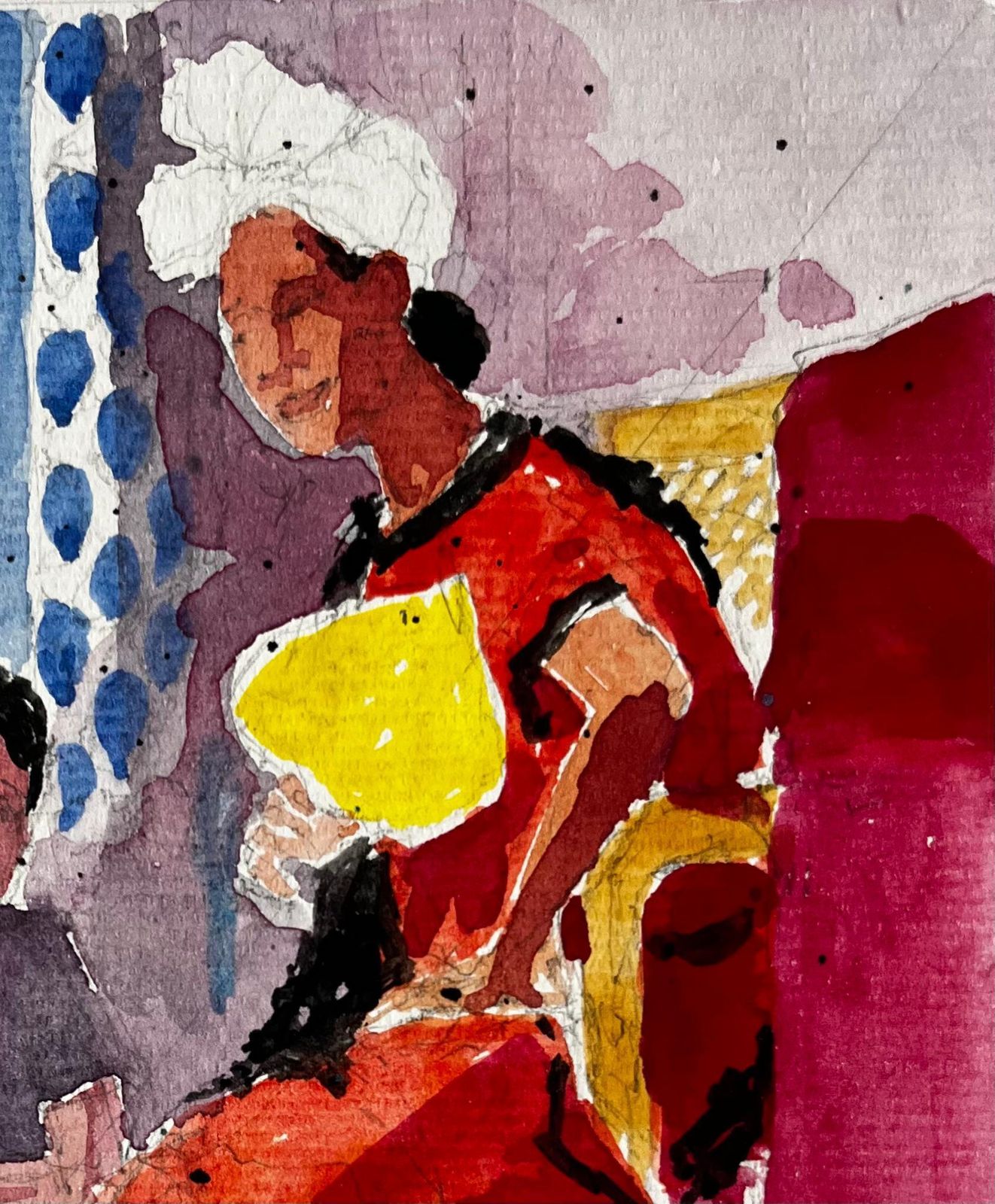 Pierre Neveuinterior Scene With Seated Figures Watercolour French Post Impressionist photo for sale