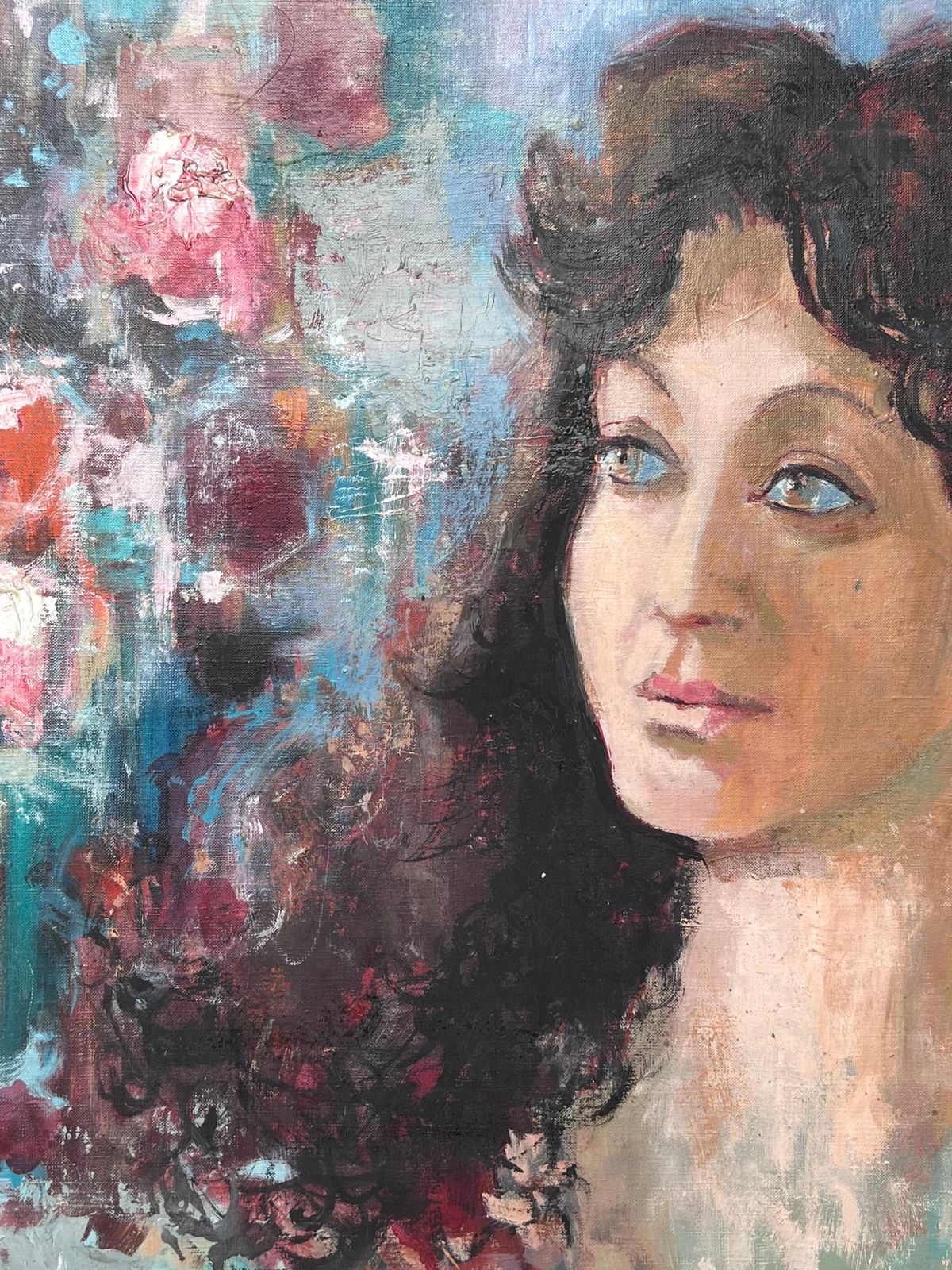 French Mid 20thlarge French 20th Century Oil Painting Portrait Of Young Woman, Signed photo Art