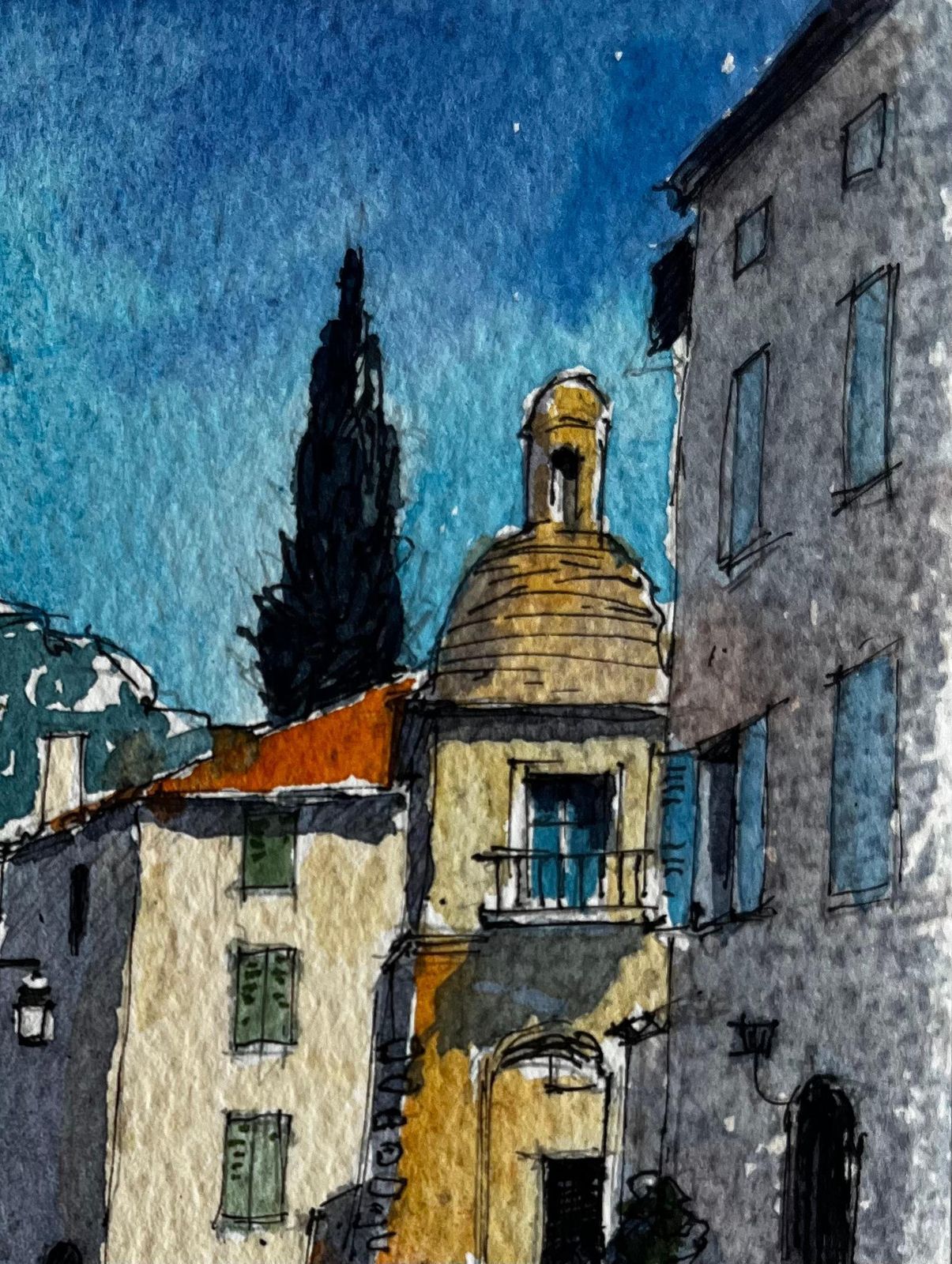 Pierre Neveucastellar Village Street Scene Provence Watercolour French Post Impressionist photo for sale