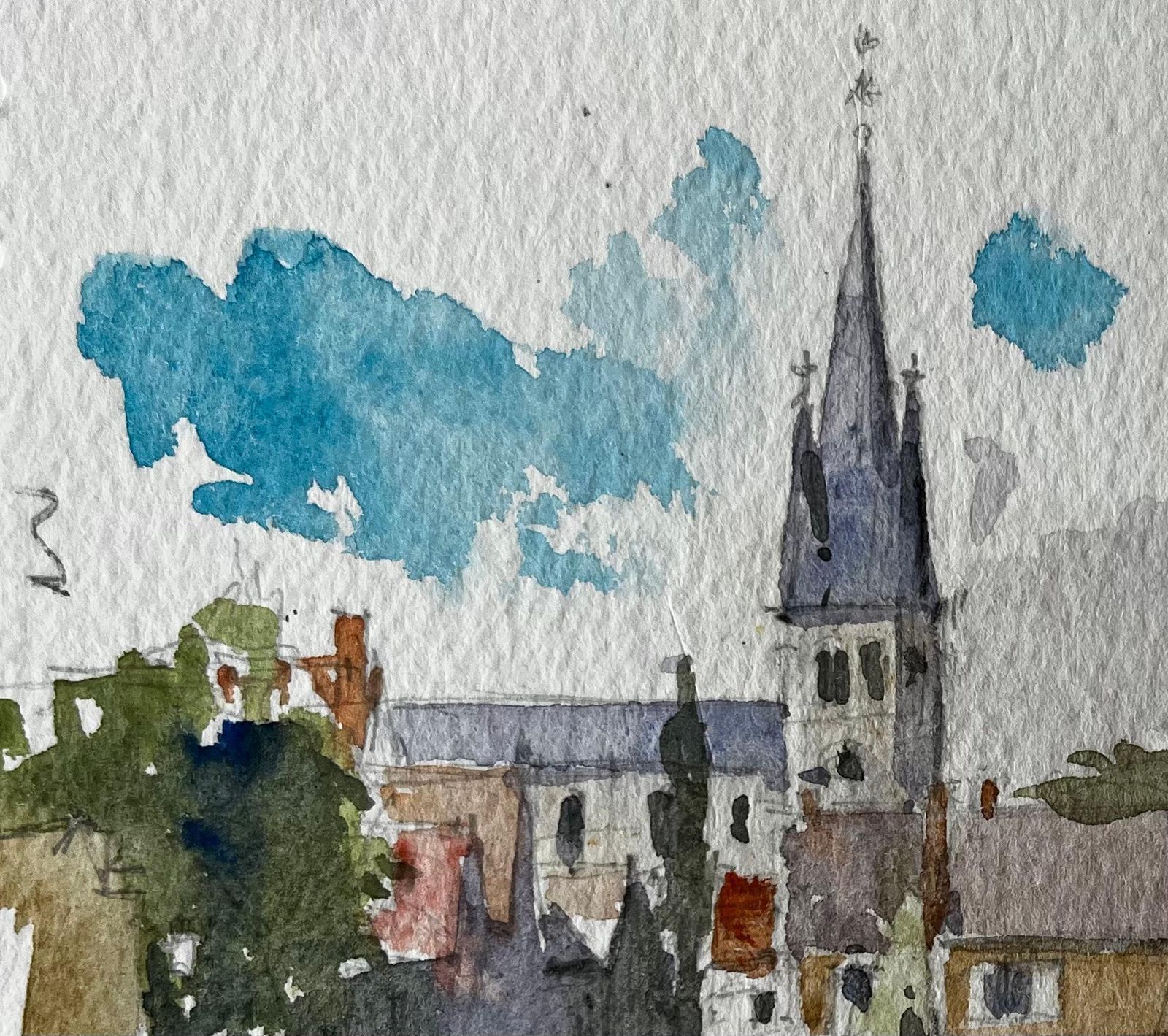 Pierre Neveuchurch Tower Village Street Scene Watercolour French Post Impressionist photo for sale