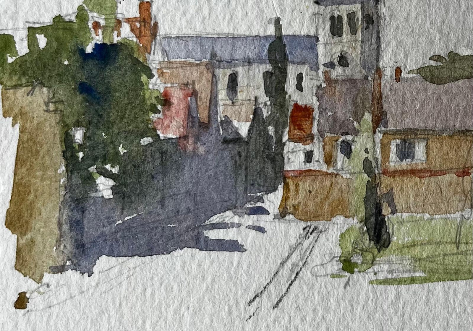 Pierre Neveuchurch Tower Village Street Scene Watercolour French Post Impressionist photo 351.0