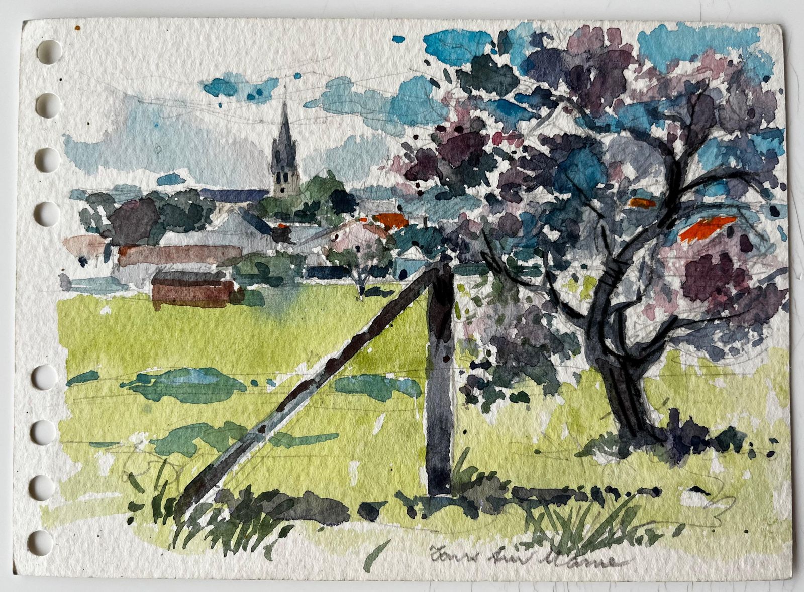 Pierre Neveufrench Countryside Church And Blossom Tree Landscape Post Impressionist photo furniture