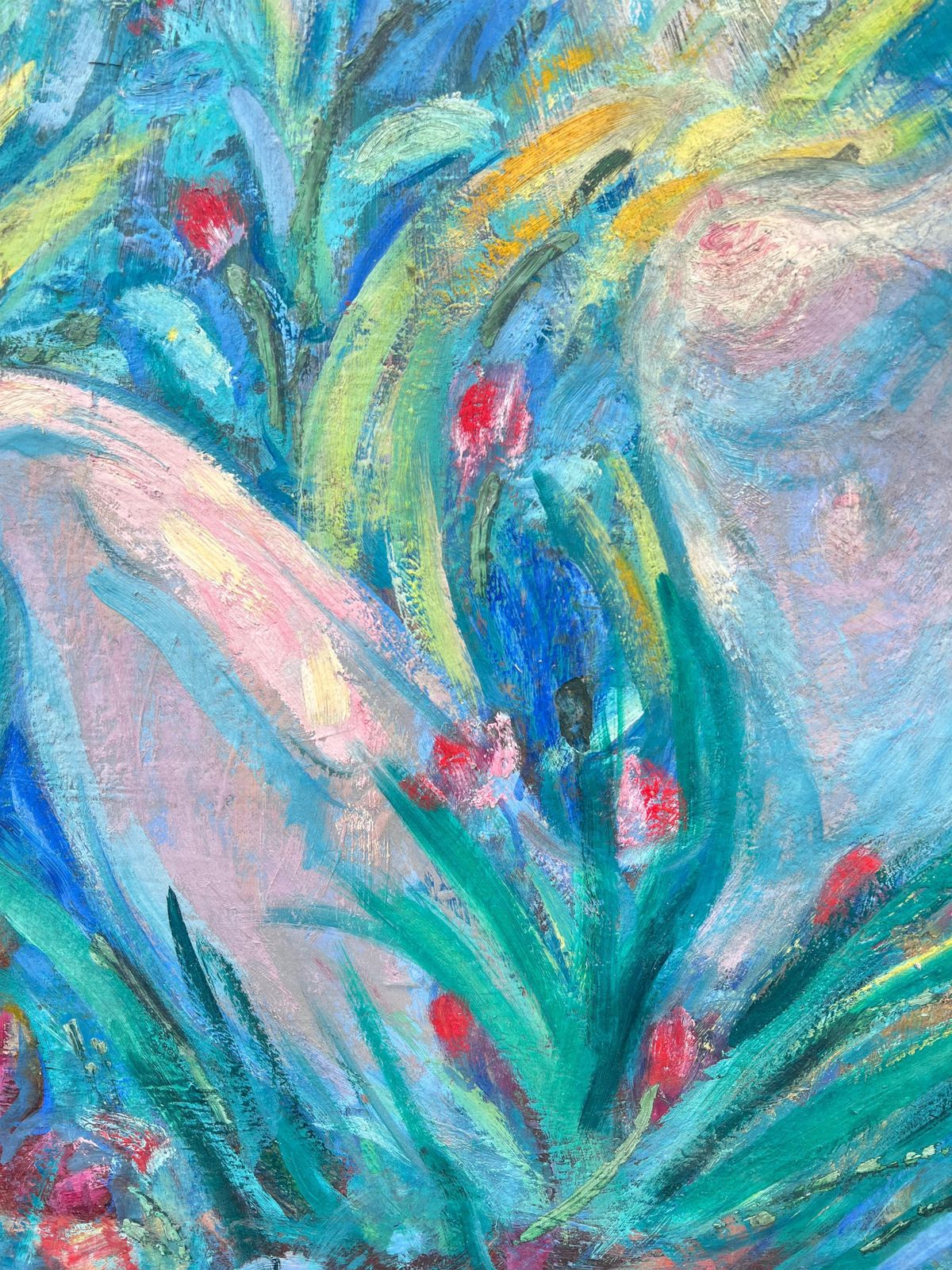 Huguette Baudrothuge Mid Century French Modernist Oil Painting Nude Woman In Lush Wooded Garden photo vinterior