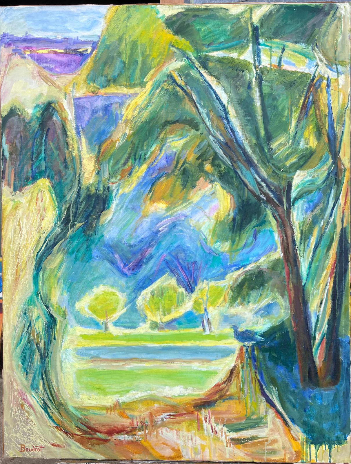 Huguette Baudrothuge 20th Century French Post Impressionist Oil Painting Lush Green Garden View photo furniture