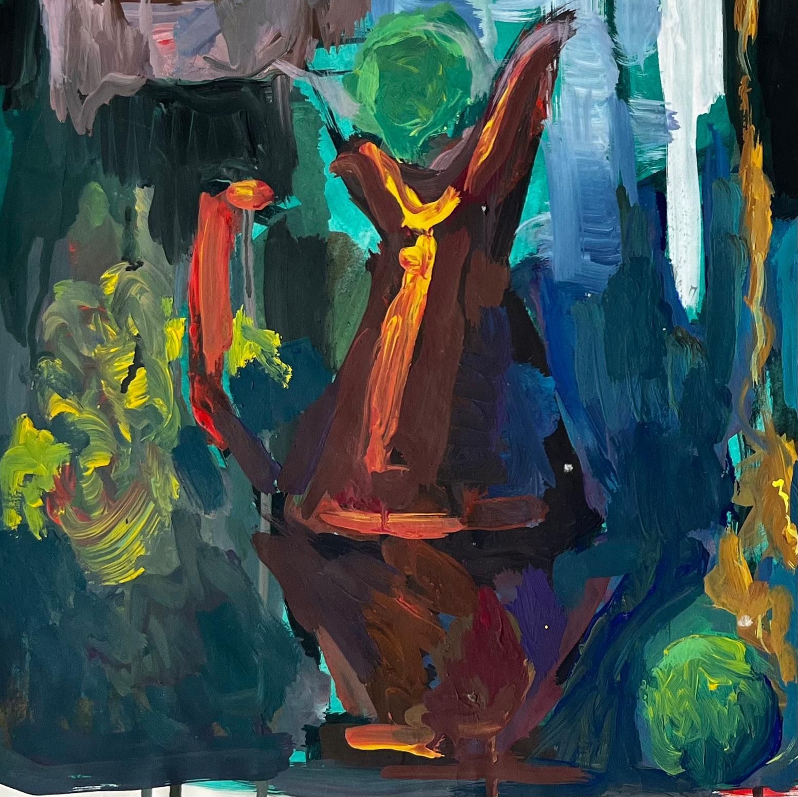 Guy Nicodabstract Still Life With Teapot Rope And Green Orbs French Modernist Gouache photo for sale