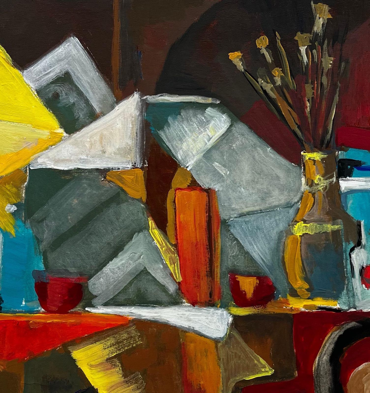 Guy Nicodfrench Modernist Abstract Still Life With Bottles Fruit And Yellow Shapes photo buy