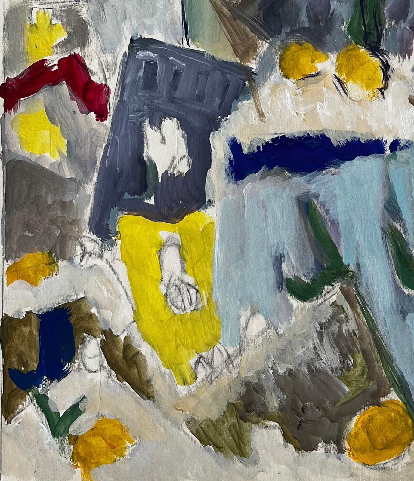 Guy Nicodabstract Still Life With Lemons Table And Blue Cloth French Modernist Gouache photo vinterior