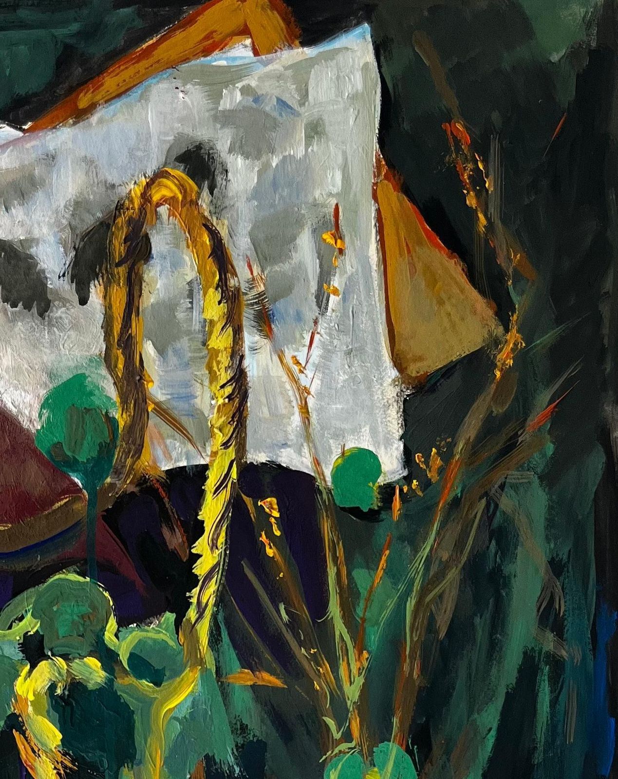 Guy Nicodabstract Still Life With Green Spheres Yellow Rope And Pink Cloth French Gouache photo Art