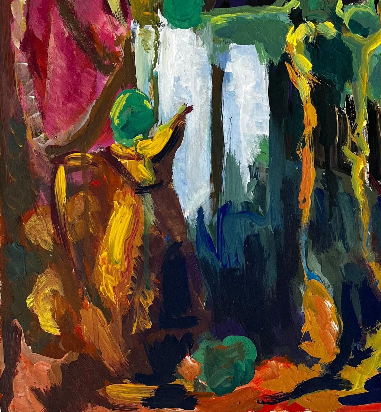 Guy Nicodabstract Still Life With Green Spheres Yellow Rope And Pink Cloth French Gouache photo vinterior
