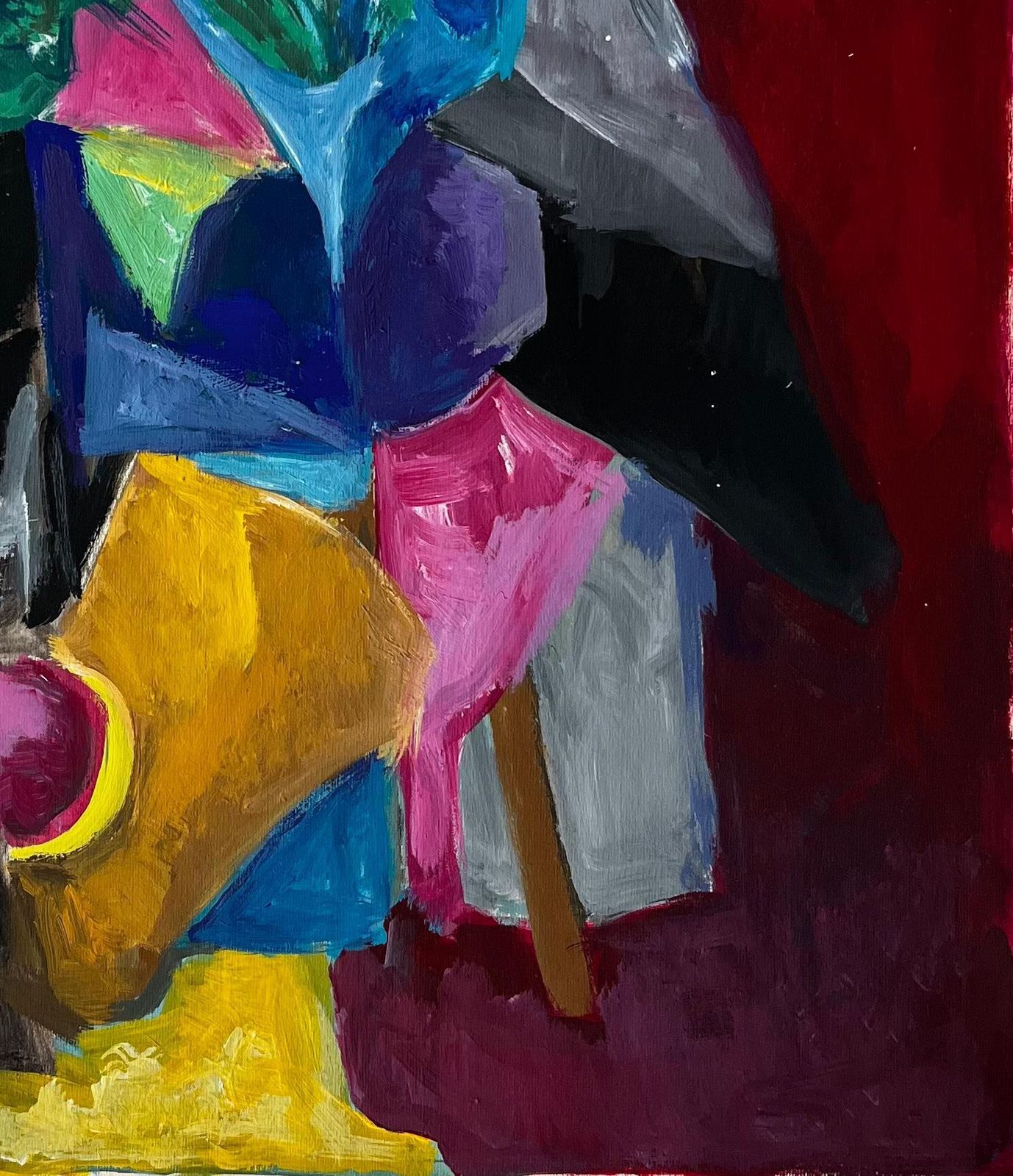 Guy Nicodabstract Cubist Still Life With Flowers Vase And Red Curtain French Gouache photo vinterior