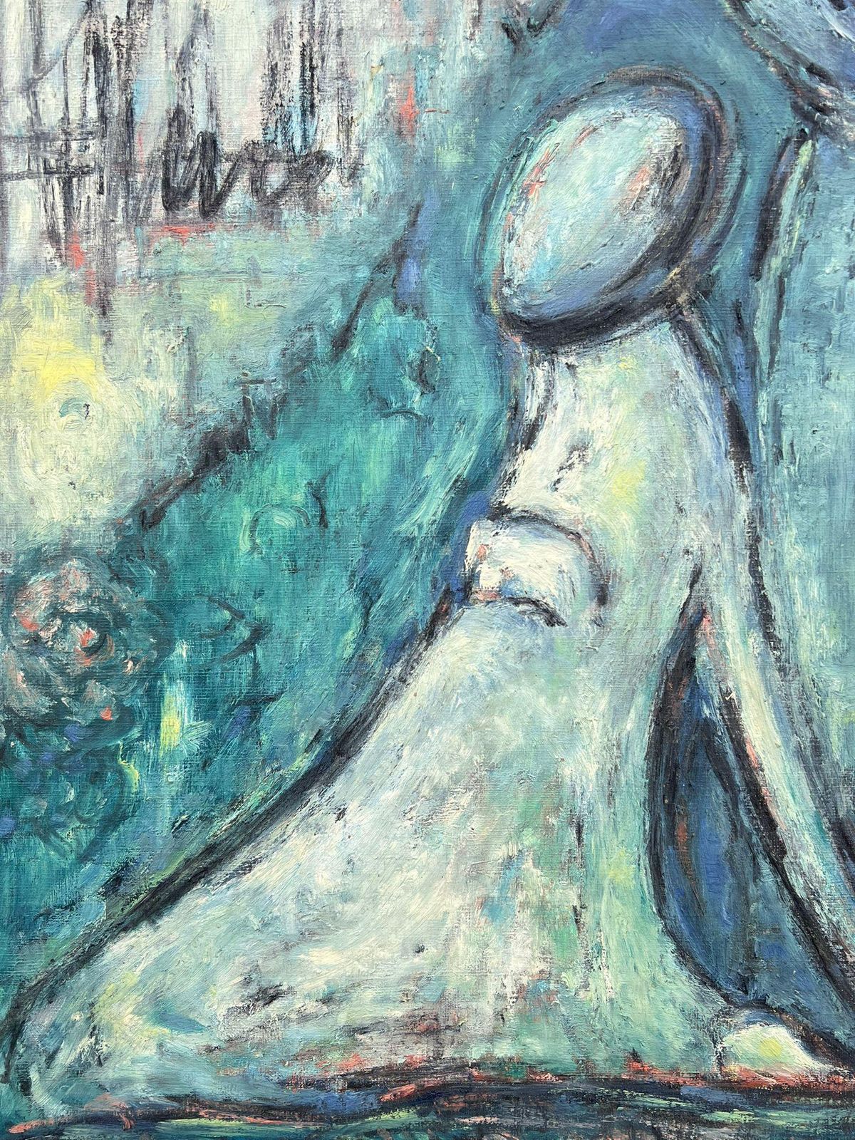 1960's Frenchsuperb Original 1960's French Modernist Signed Oil Painting Figurative Blues photo buy
