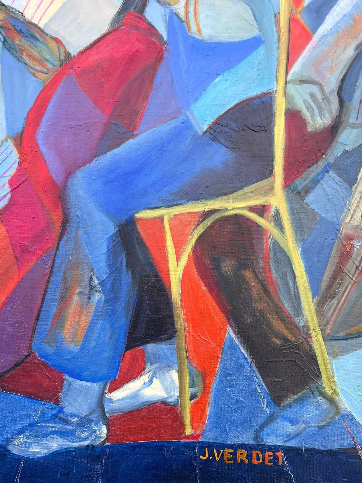 Jacqueline Verdet (1931 2023)huge French Contemporary Modernist Abstract Oil Painting Musicians Double Bass photo vinterior