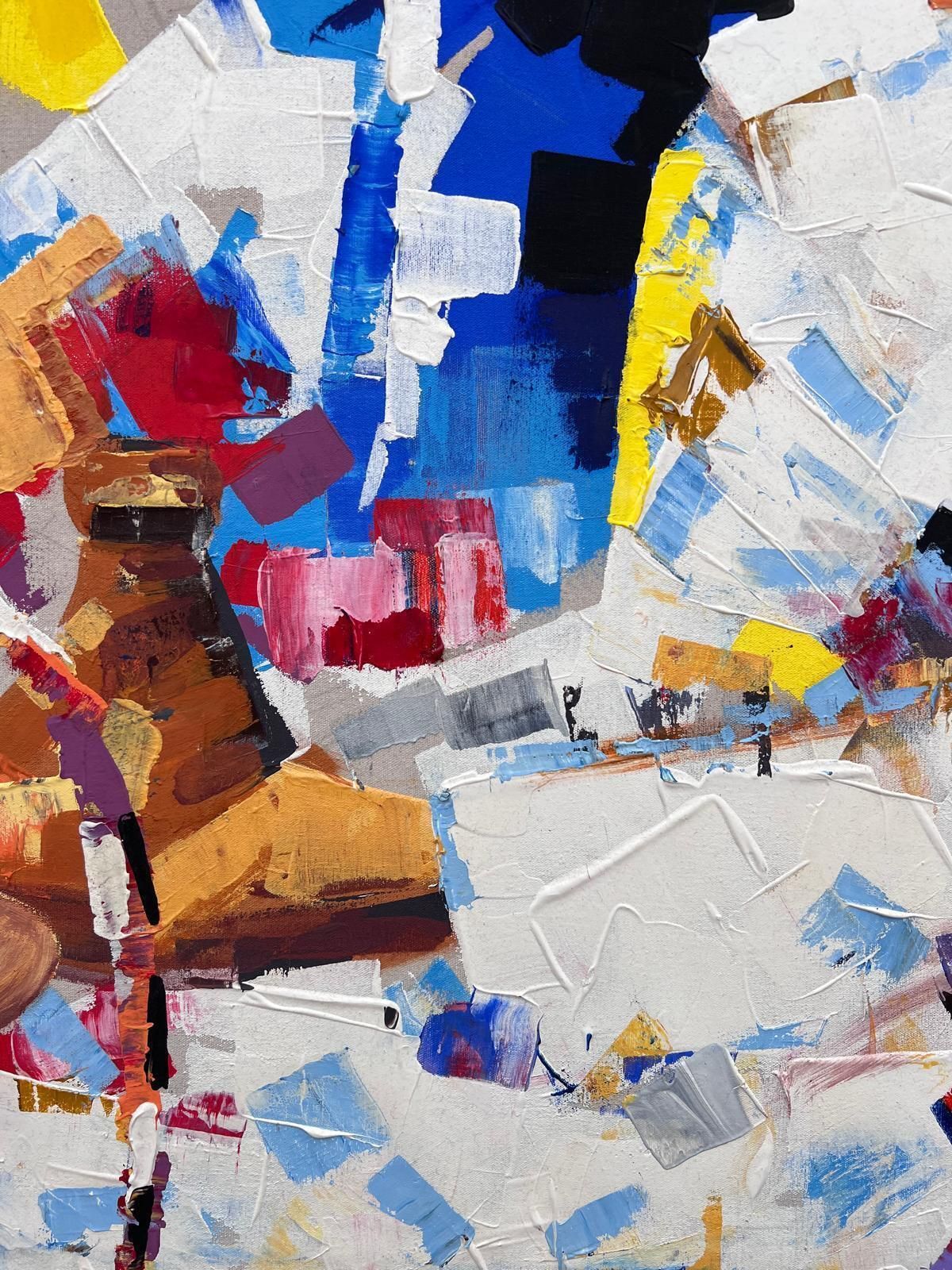 French Contemporaryvery Large Colorful French Oil Painting Group Of Figures Chatting In Cafe Park photo vinterior