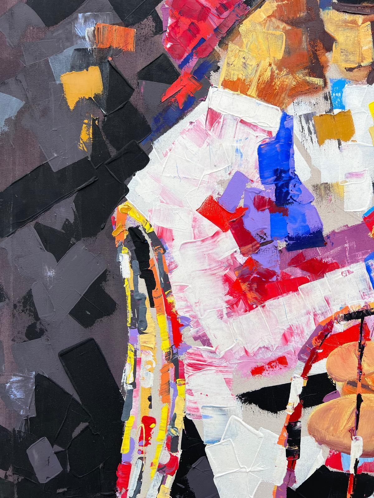 Art French Contemporaryvery Large Colorful French Oil Painting Group Of Figures Chatting In Cafe Park photo