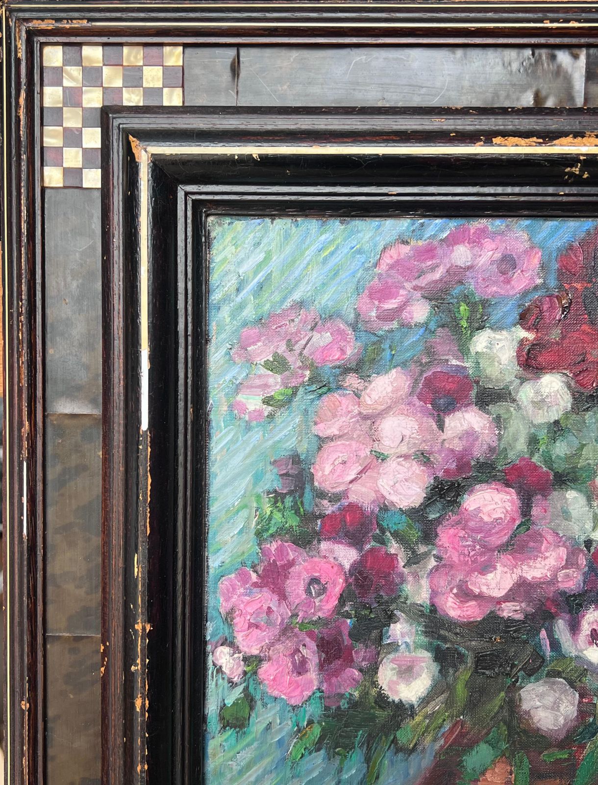 Nelly Cathala Mongoin (1916)fine Mid 20th Century French Still Life Oil Painting Flowers In Copper Pitcher photo vintage