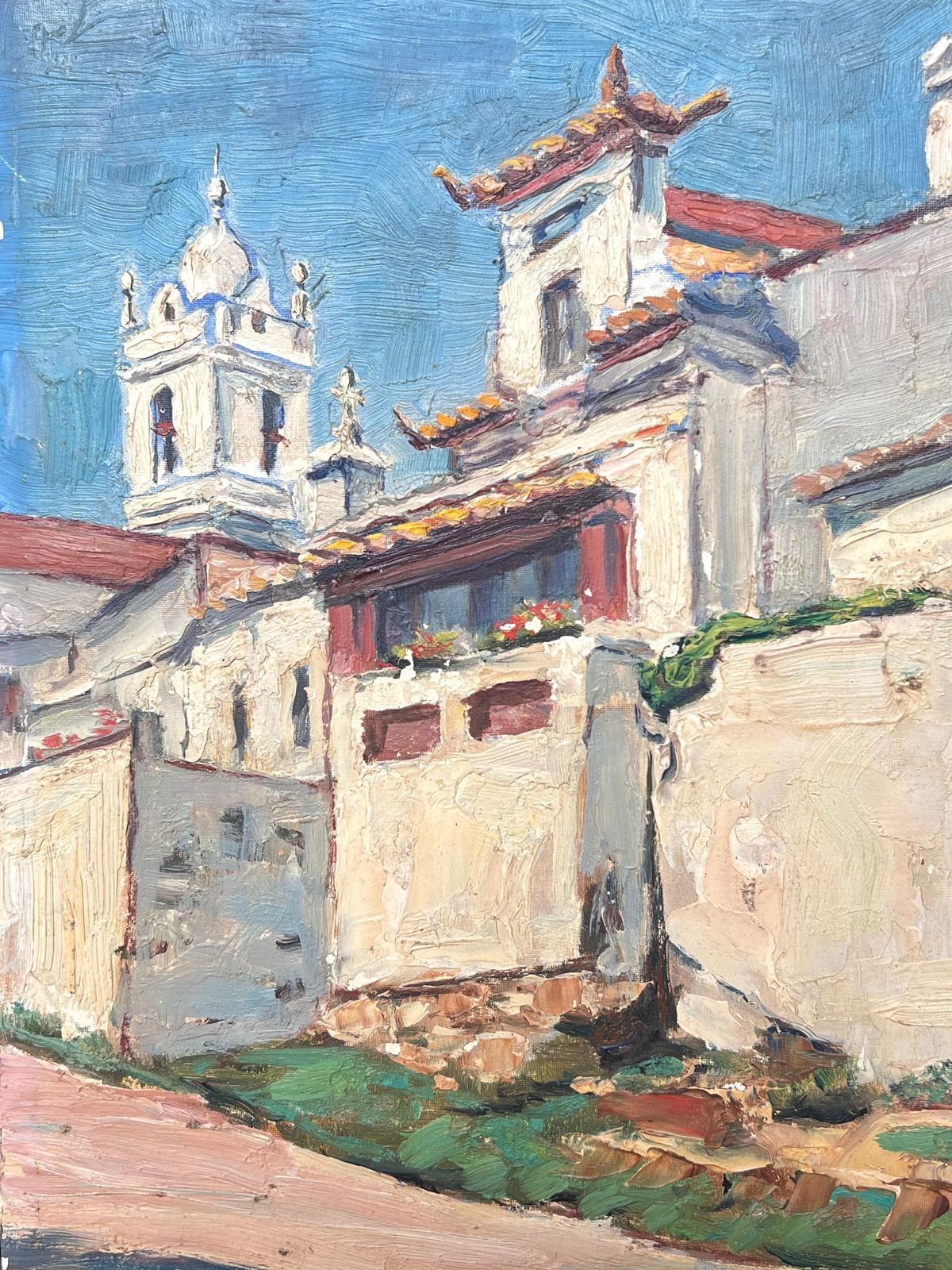 L. Descatoire (19th 20th Century) San Martino Portugal 1930's French Oil Painting White Washed Village Houses photo 495.0