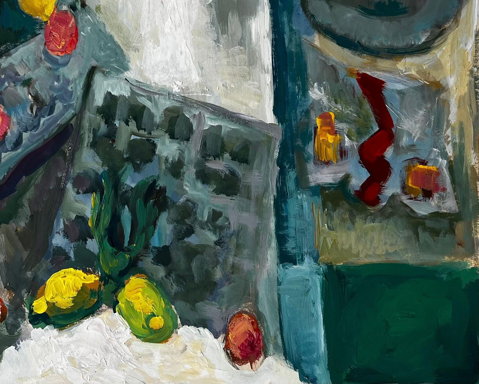 Guy Nicod Still Life With Lemons Fruit Boxes And Green Leaves French Modernist Gouache photo 596.0