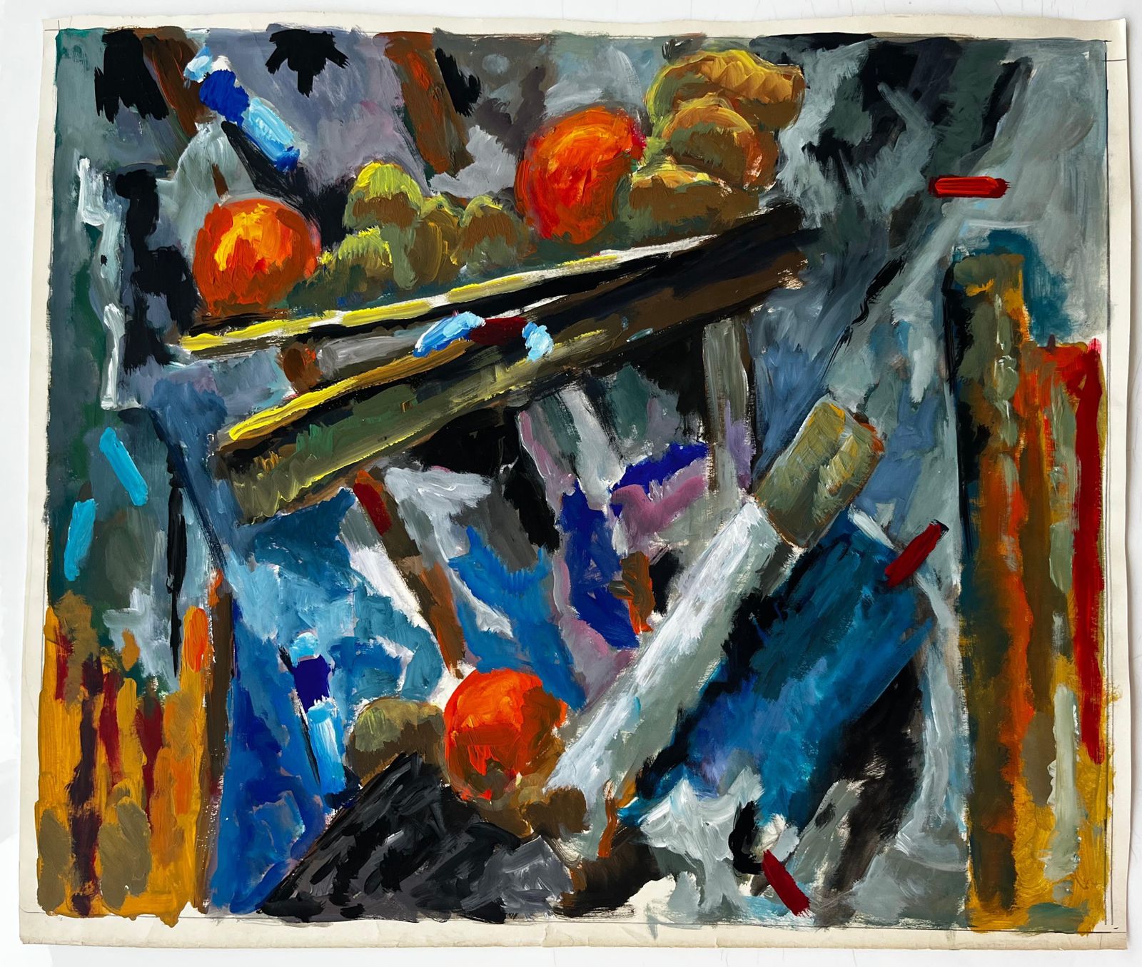 Guy Nicodabstract Still Life With Fruit And Artist’s Tools French Modern Gouache Painting photo furniture