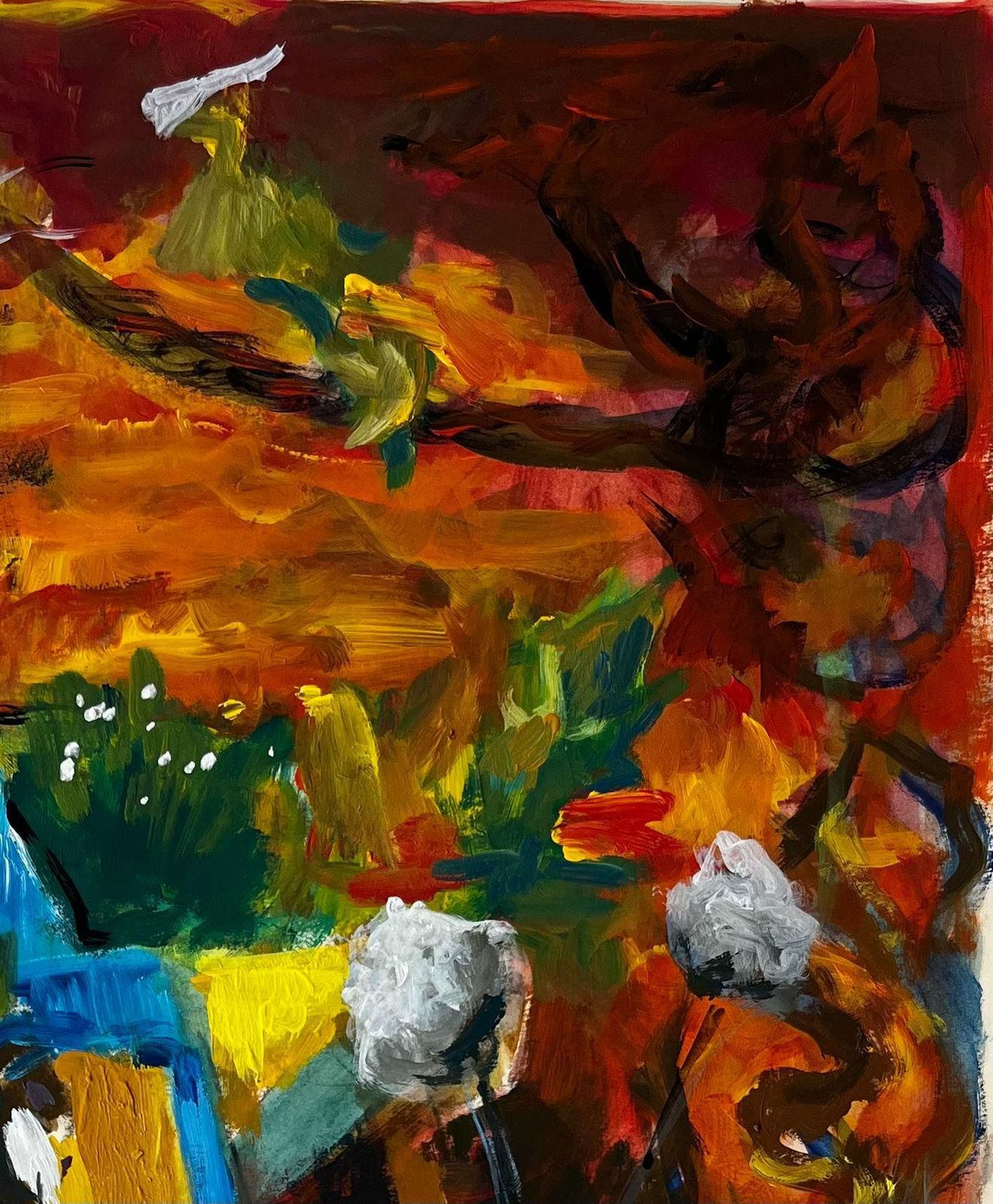 Guy Nicod French Modernist Still Life With Blue And Yellow Drapes And Autumn Background photo Art