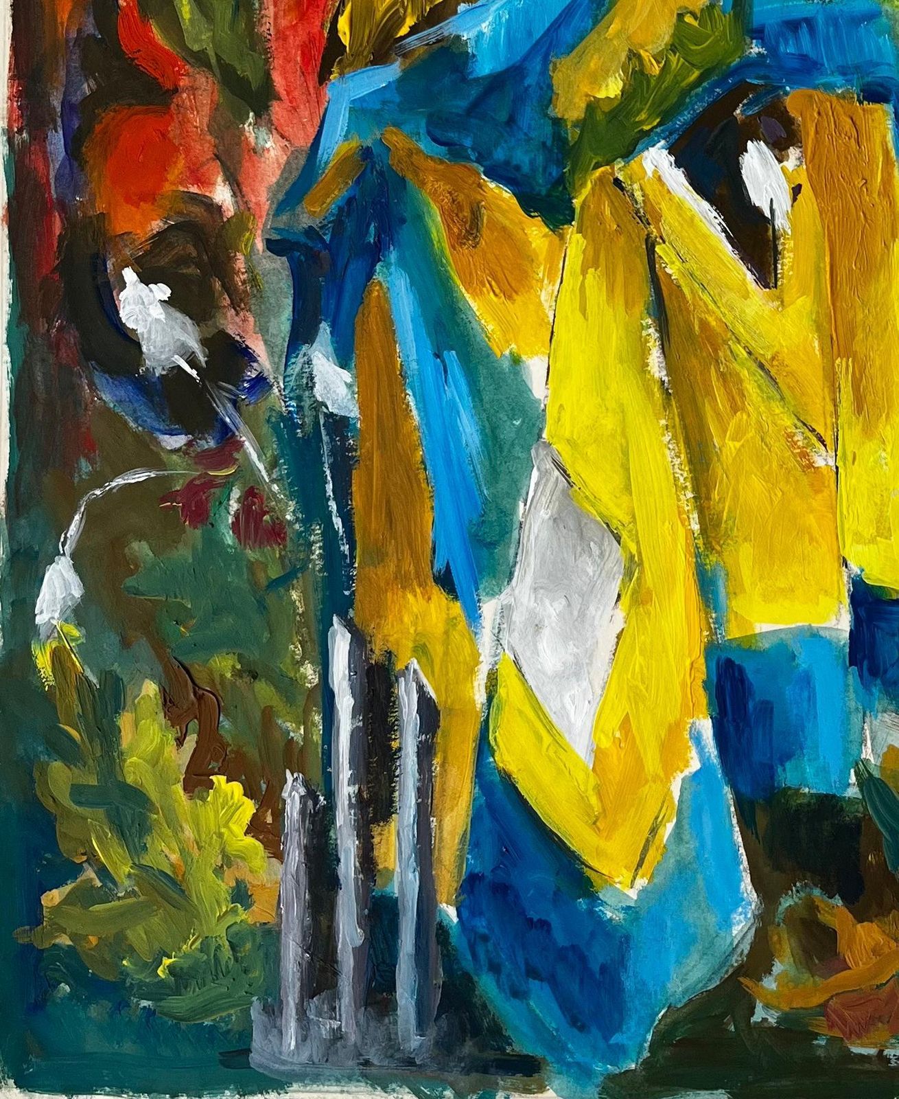 Guy Nicod French Modernist Still Life With Blue And Yellow Drapes And Autumn Background photo 590.0
