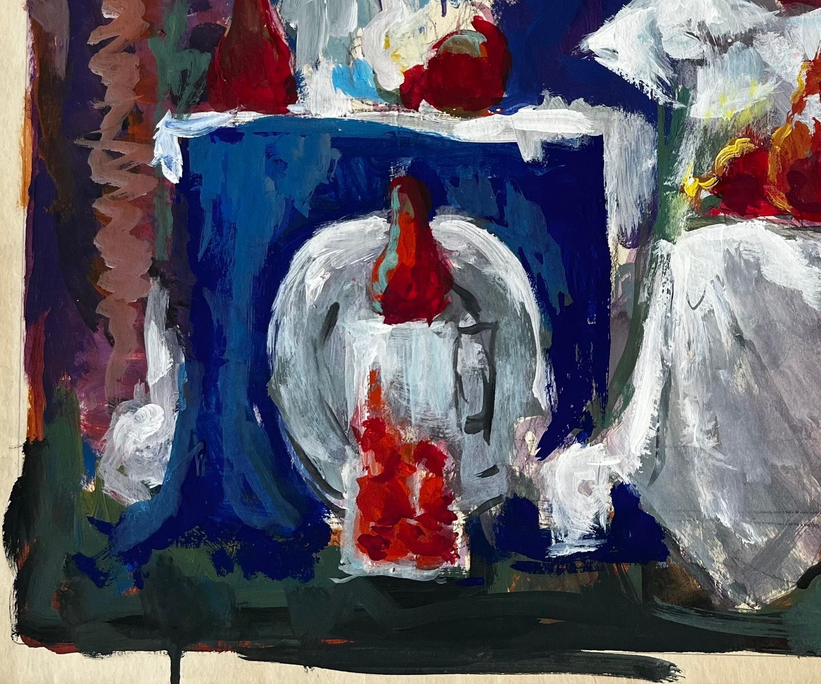 Guy Nicodstill Life With Garlic Strawberries And White Drapes French Modernist Gouache photo vinterior