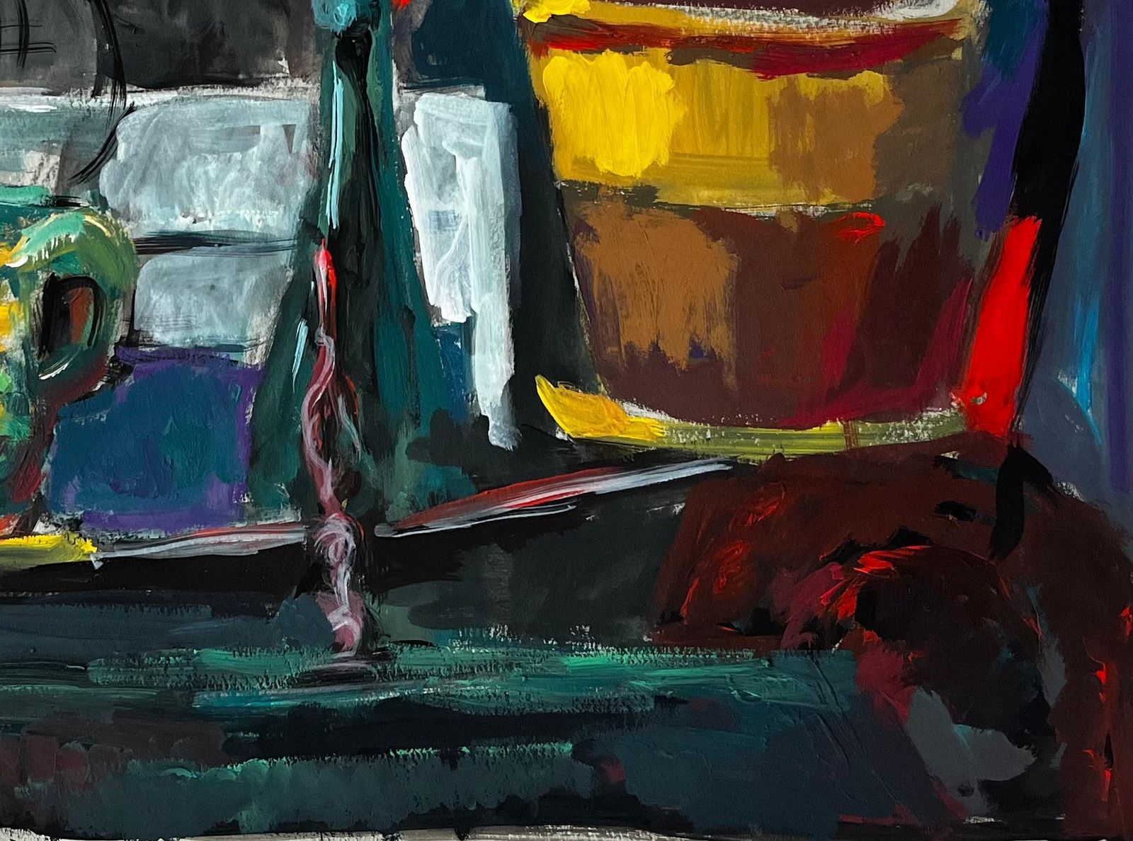 Guy Nicodstill Life With Yellow Cup Basket And Red Flowers French Modernist Gouache photo vinterior