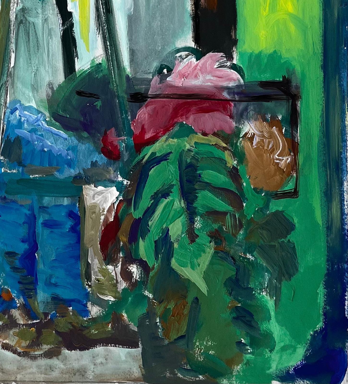 Guy Nicodinterior Still Life With Fish Bowl And Houseplants French Modernist Gouache photo 585.0