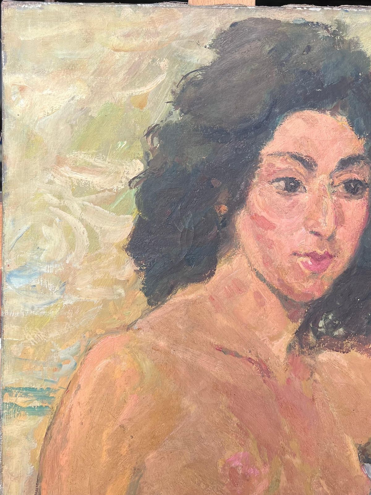 Suzanne Dinkesnude Female Study Of A Lady With Black Curly Hair Mid Century French Painting1950's photo for sale