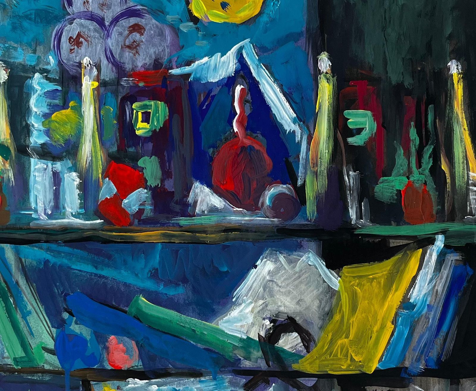 Guy Nicodstill Life With Books Bottles And Yellow Cloth French Modernist Gouache photo buy