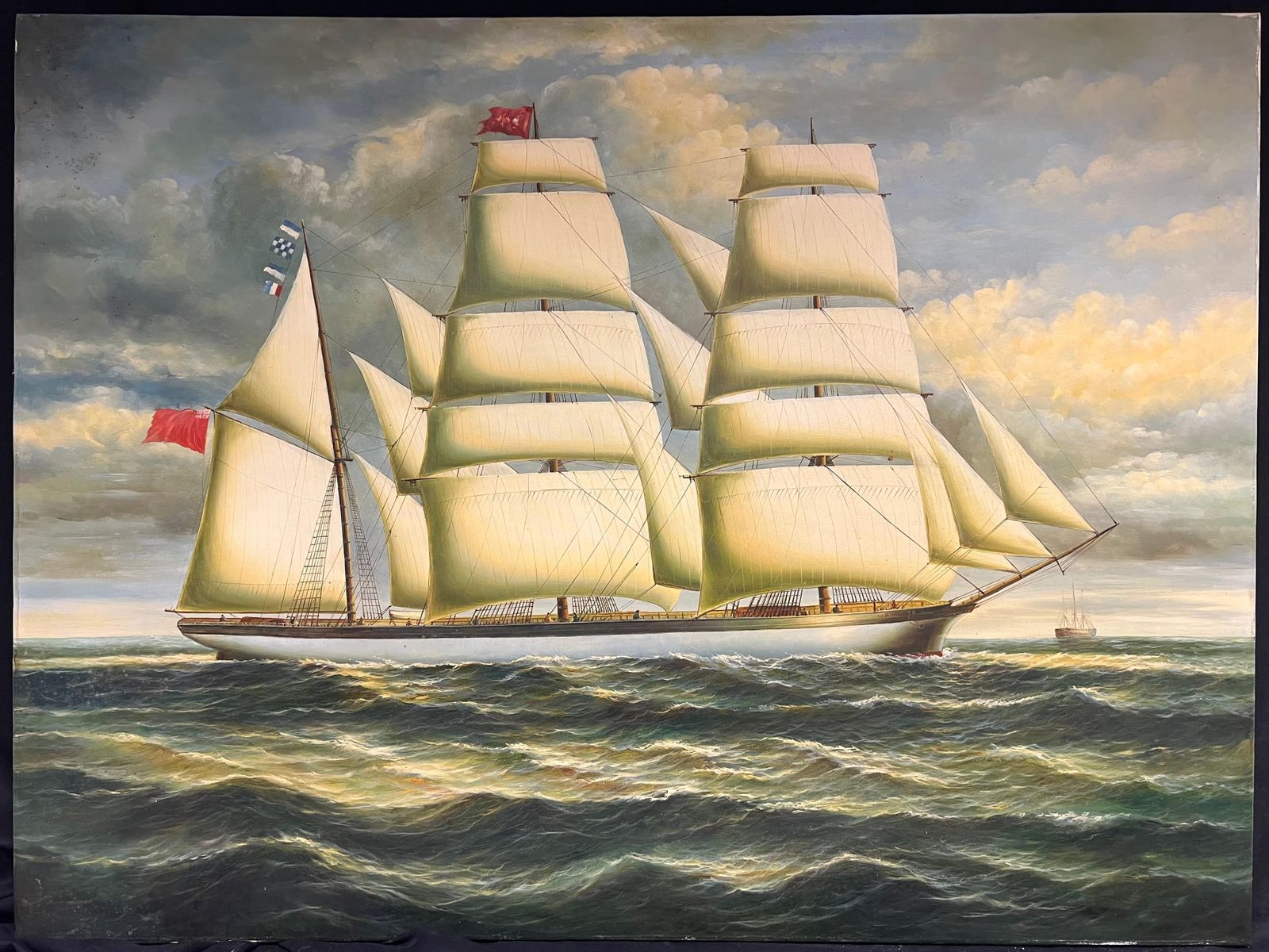 English Schoolgrand Scale Huge Maritime Oil Painting Of A Fully Rigged Tall Ship At Sea photo furniture