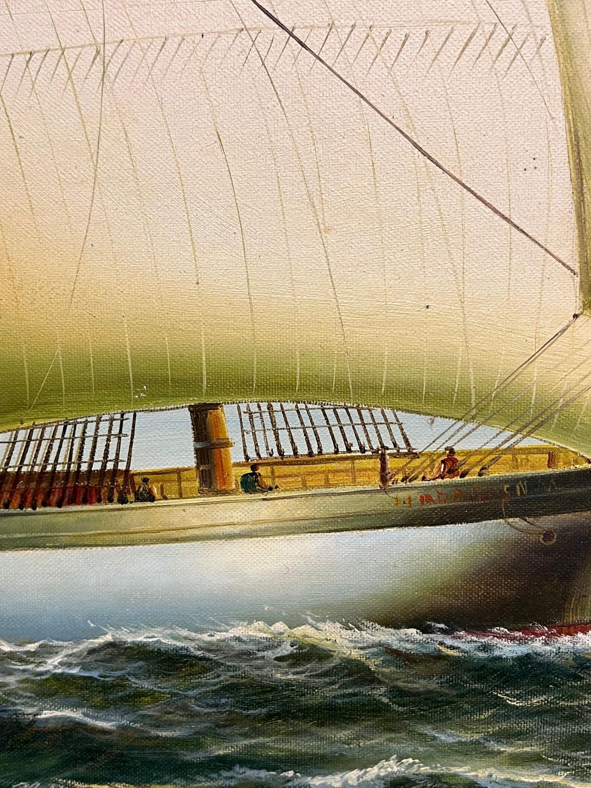 1478.0 English Schoolgrand Scale Huge Maritime Oil Painting Of A Fully Rigged Tall Ship At Sea photo