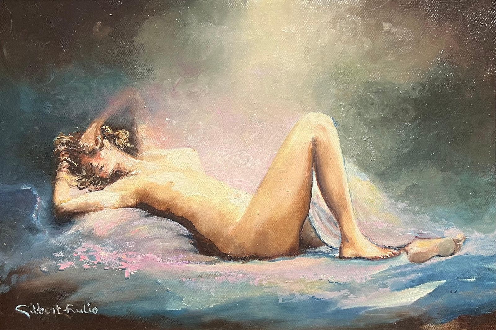 French Schoolfrench Reclining Nude In Dreamlike Light Radiant Serenity Framed Oil Painting20th Century photo for sale